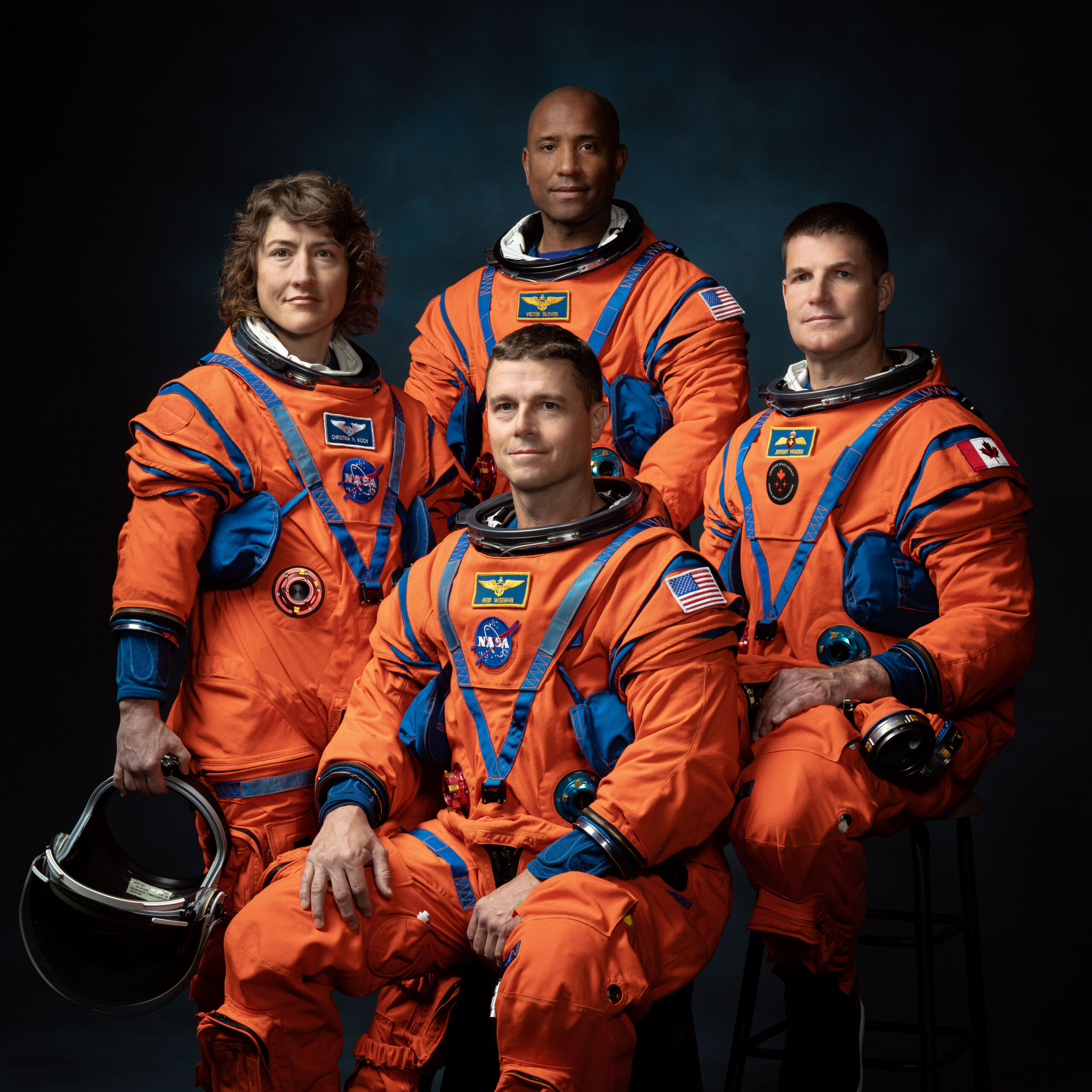 Commander Reid Wiseman, Pilot Victor Glover, and Mission Specialists Christina Koch and Jeremy Hansen